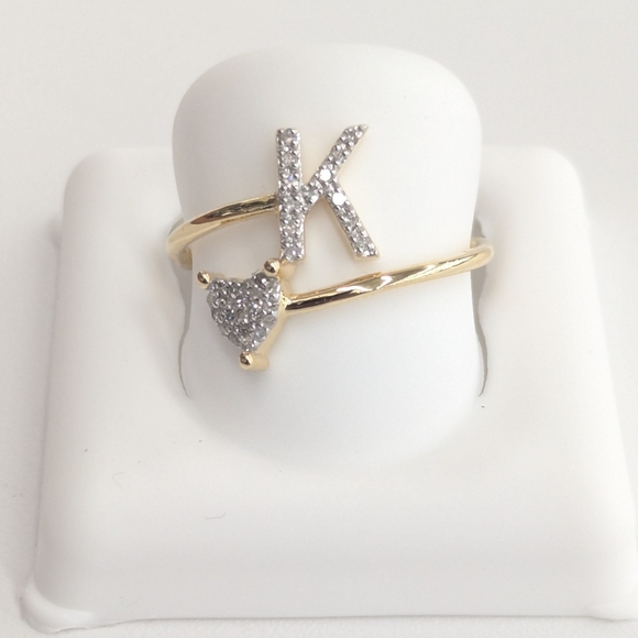 K Name Ring For Girl Real Diamond 10kt Yellow Gold Initial K Ring